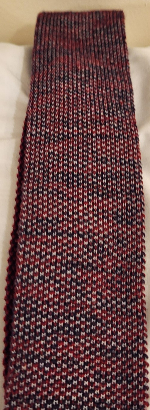 Vintage Wool Square Bottom Mens Skinny Tie Red W/ light blue/white thru